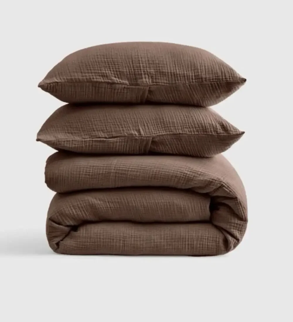 NEW Quince Queen Airy Gauze Duvet Cover + Shams Chocolate Brown Organic